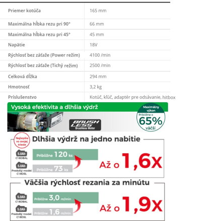 HIKOKI (HITACHI) AKU KOTÚČOVÁ PÍLA C18DBAL 18V 165 mm bez batérie a nabíjačky v hitboxe