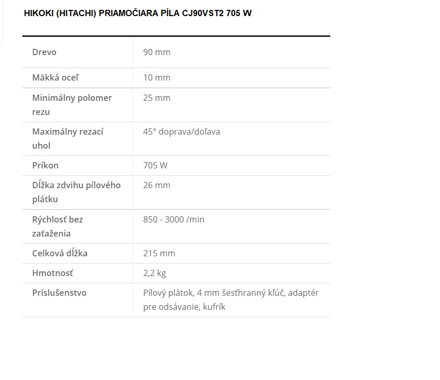 HIKOKI (HITACHI) PRIAMOČIARA PÍLA CJ90VST2 705W