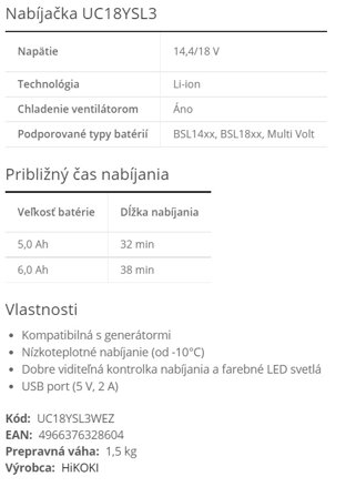 HIKOKI (HITACHI) SADA MULTI VOLT BATÉRIÍ 5,0 Ah + NABÍJAČKY UC18YSL3