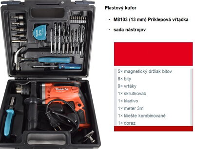 M8103KX2 (13 mm) Príklepová vŕtačka + sada nástrojov v kufríku