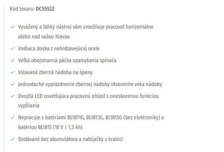 AKUMULÁTOROVÁ PÍLA NA KOV DCS552Z