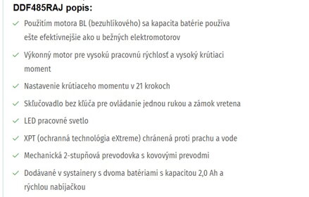 AKUMULÁTOROVÝ VŔTACÍ SKRUTKOVAČ DDF485RAJ
