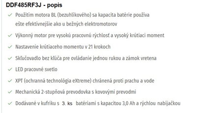 AKUMULÁTOROVÝ VŔTACÍ SKRUTKOVAČ DDF485RF3J