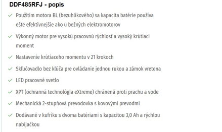 AKUMULÁTOROVÝ VŔTACÍ SKRUTKOVAČ DDF485RFJ