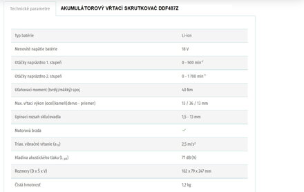AKUMULÁTOROVÝ VŔTACÍ SKRUTKOVAČ DDF487Z