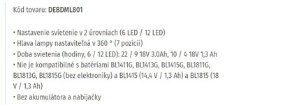 AKUMULÁTOROVÁ LED LAMPA DEBDML801