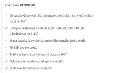 AKUMULÁTOROVÁ LED LAMPA DEBDML806