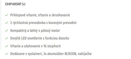 AKUMULÁTOROVÝ VŔTACÍ SKRUTKOVAČ S PRÍKLEPOM DHP485RF3J