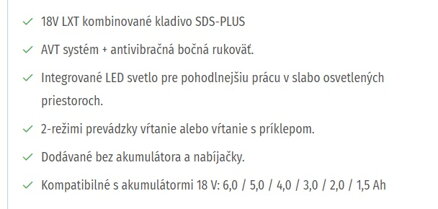 AKUMULÁTOROVÉ KOMBINOVANÉ KLADIVO DHR183Z