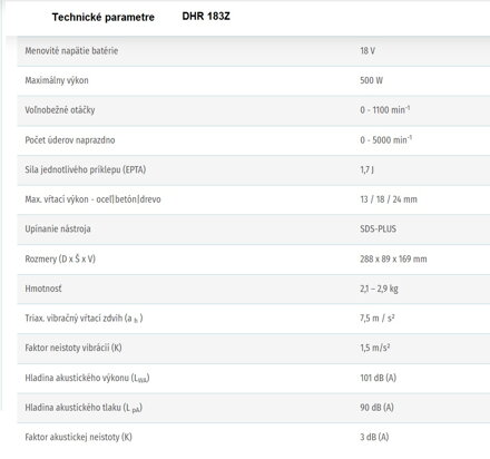 AKUMULÁTOROVÉ KOMBINOVANÉ KLADIVO DHR183Z