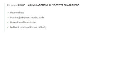 AKUMULÁTOROVÁ CHVOSTOVÁ PÍLA DJR183Z