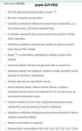 AKUMULÁTOROVÁ PRIAMOČIARA PÍLA DJV185Z