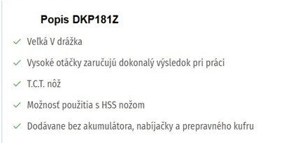 AKUMULÁTOROVÝ HOBLÍK DKP181Z
