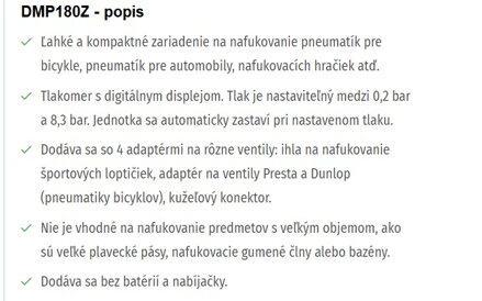 AKUMULÁTOROVÝ MINIKOMPRESOR DMP180Z
