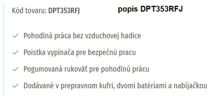 AKUMULÁTOROVÁ KLINCOVAČKA DPT353RFJ +2x Aku BL1830B (3,0 Ah) +Rýchlonabíjačka DC18RC