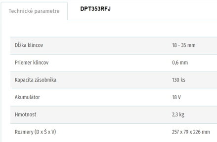 AKUMULÁTOROVÁ KLINCOVAČKA DPT353RFJ +2x Aku BL1830B (3,0 Ah) +Rýchlonabíjačka DC18RC