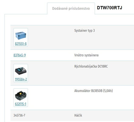 AKUMULÁTOROVÝ RÁZOVÝ UŤAHOVÁK DTW700RTJ +Akumulátor BL1850B (5,0Ah) +Rýchlonabíjačka DC18RC