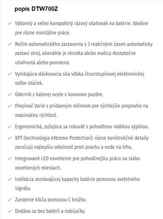 AKUMULÁTOROVÝ RÁZOVÝ UŤAHOVÁK DTW700Z