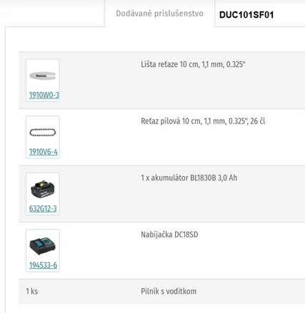 AKUMULÁTOROVÁ PREREZÁVACIA PÍLA DUC101SF01+1x akumulátor BL1830B 3,0 Ah +Nabíjačka DC18SD