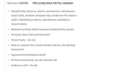 TEPLOVZDUŠNÁ PIŠTOĽ HG5030K