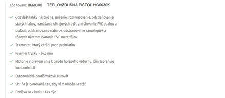 TEPLOVZDUŠNÁ PIŠTOĽ HG6030K