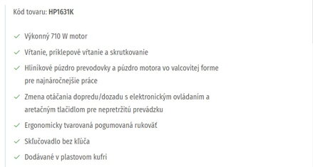 PRÍKLEPOVÁ VŔTAČKA HP1631K