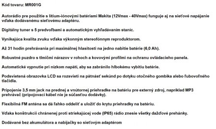 AKUMULÁTOROVÉ RÁDIO MR001G