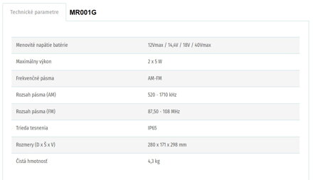 AKUMULÁTOROVÉ RÁDIO MR001G