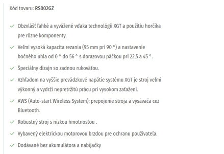 AKUMULÁTOROVÁ OKRUŽNÁ PÍLA RS002GZ