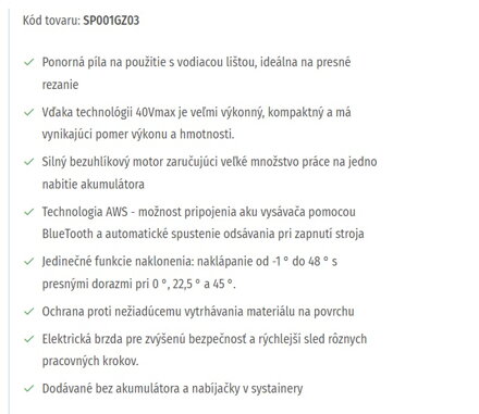 AKUMULÁTOROVÁ PONORNÁ PÍLA SP001GZ03
