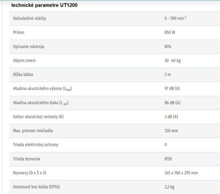 MIEŠAČKA UT1200 MIEŠAČKA UT1200