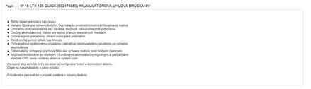 W 18 LTX 125 QUICK (602174850) AKUMULÁTOROVÁ UHLOVÁ BRÚSKA 18V; KARTÓN