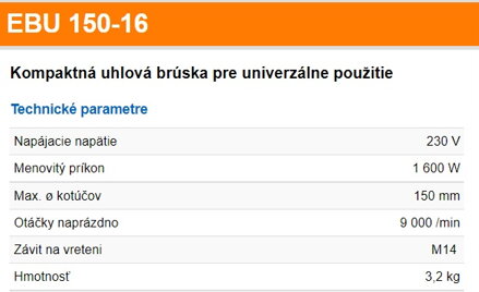 EBU 150-16 Kompaktná uhlová brúska pre univerzálne použitie