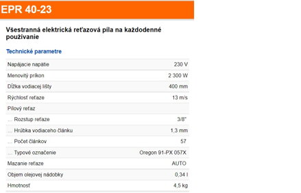 EPR 40-23 elektrická reťazová píla
