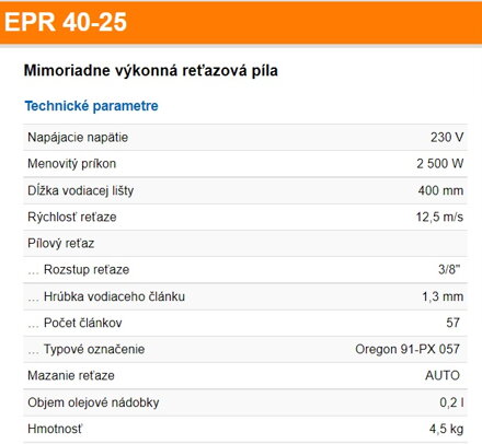 EPR 40-25 (12,5 m/s) mimoriadne výkonná reťazová píla