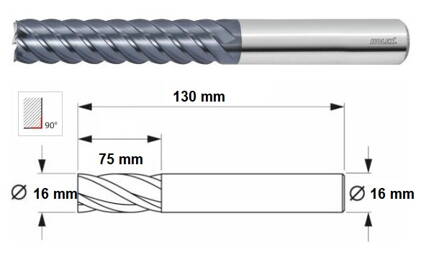 Fréza valcová stopková 6-britá ⌀ 16 mm, TK (HOLEX 203620)