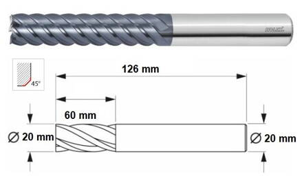 Fréza valcová stopková 8-britá ⌀ 20 mm, TK (HOLEX 203610)