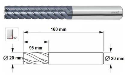 Fréza valcová stopková 8-britá ⌀ 20 mm, TK (Planička)